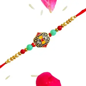 CraftEarth - Crafting Your Curiosity Regal Shield Rakhi | Elegant Rakhi with Royal Enamel Design & Sparkling Crystal Accents – RK-195