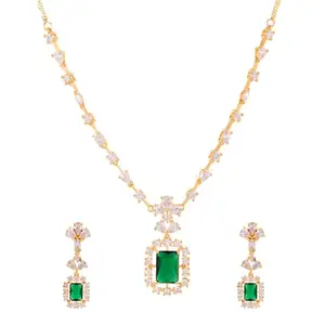 VOYLLA Sparkling Elegance Radiant Emerald Green American Diamond Necklace Set|American Diamond Necklace Set For Women|Cz Necklace Set|Jewellery Set For Women|Gift For Her|Rakhi Gift For Sister|