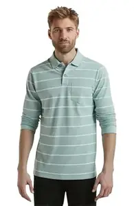 SANE ORIGINALS Full Sleeves Polo Collar Tshirt for Men with Pocket || Stripe Collar and Pocket Tshirt for Men Long Sleeves Navy Blue