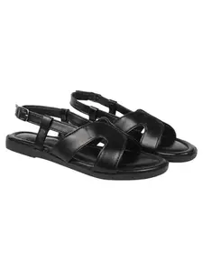 Shoetopia Women's SND-190 Flat Sandal-5 Kids UK (SND-190-Black)-EU38