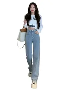 KOTTY Womens High Waist Flared Fit Ankle Length Clean Look Denim Jeans