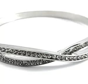 Regenwox Beautiful and classy Rhinestone Bangle Bracelet, Crystal Accents, Crystal Hand Bangles Side Open Cuff Bracelet for Women and girls (Silver)