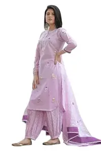 Jay Craft Women's Cotton Embroidered Straight Kurti with pant and Dupatta Set