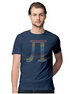 ALLEN BLACK Men's Regular Fit T-Shirt Rainbow Colored Pi Symbol 100% Cotton T-Shirt Navy Blue_RAINBOWPI-Navy Blue S Men Round_
