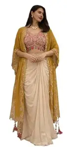 Royalstyle Lehenga Choli For Women's And Girls For Style Premium Crep Silk Fabric With Embroidery cording Work Blouse wedding bollywood party girls wear dhoti indo western Yellow