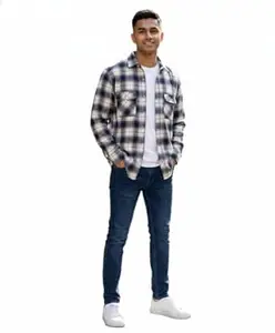Men’s Grey Checkered Double Pocket Casual Shirt | Cotton Blend Regular Fit Full Sleeve Stylish Plaid Shirt for Men | Smart Casual & Everyday Wear