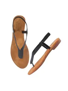 Shoetopia Metallic Ethnic Black Flat Sandals For Women & Girls /EU40