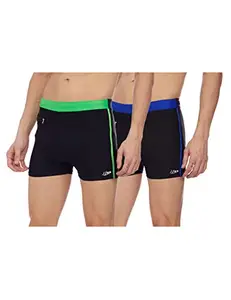 I-Swim Mens Costume Is-010 Size 2XL Black/Blue with Is-010 Size 2XL Black/Lime Pack of 2 and Earplug Is-406