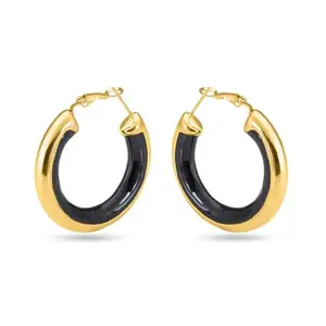 PALMONAS Golden Black Hoop Earrings for Womens - Waterproof & Anti-Tarnish