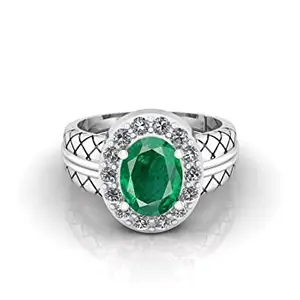 SIDHARTH GEMS 10.25 Ratti Colombian A1 Quality Emerald Gemstone Panna Silver Adjustable Ring for Women's and Men's