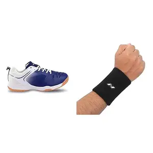 Nivia HY-Court 2.0 Badminton Shoe for Mens (Blue/White) Size - UK-10 Wrist Band WB01 (L, Black)