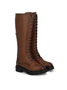 Delize Tan women vegan leather, Knee length Derby Boots 59413-41