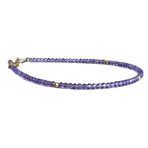 LKBEADS Gold Plated Bracelet with Purple Faceted Lavender Amethyst Beads – Round 2.5-3mm – 7 inch Adjustable – For Men & Women|LK_STACK_04476