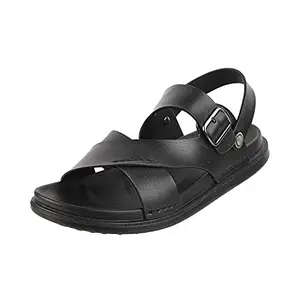 Metro Men's Black Leather Outdoor Sandals-6 UK (40 EU) (18-262)
