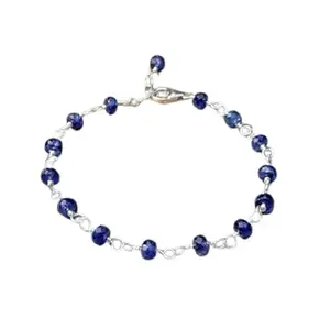 RRJEWELZ Blue Sapphire Bracelet for Men & Women – 4mm Rondelle Faceted Blue Beads – 7 inch Adjustable with Silver Plated Clasp – Healing, Fashion, Gift, Spiritual, Yoga|LCB_RR_01593