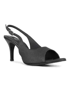Inc.5 Women Black Party Wear Solid Pattern Square Toe Stiletto Heel Sandals