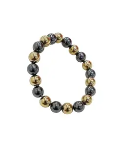 Beaded Bracelet, Gold and Gunmetal Two-Tone, Stretch Style