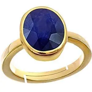 Anuj Sales Anuj Sales 6.25 Ratti Natural Blue Sapphire (Neelam) Panchdhatu Gold PLETED Adjustable Ring Size Standards for Men and Women