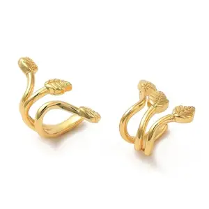 Via Mazzini Fashionable Gold Plated Leaves Design Non-Pierced Clip-On Ear Cuff Earrings For Women And Girls (ER2364) 1 Pair
