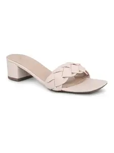 Inc.5 Women Cream Textured Open Toe Block Heels