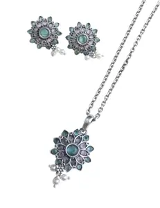 Shyle Essence Pastel Flower Necklace With Earing Set for Women and Girls | 92.5 Sterling Silver Pendant With Long Chain Gift for Birthdays, Anniversaries, & Special Occasions
