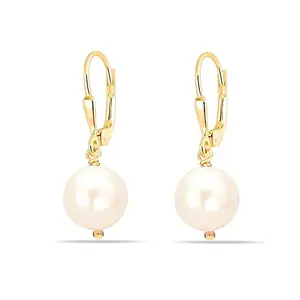 Amazon Brand - Nora Nico 925 Sterling Silver Pearl Earrings, Pearl Drop Dangle Gold-Plated Leverback Earring for Women-BIS Hallmarked