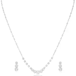 Peora Silver Plated Crystals Studded Necklace and Earrings Set Fashion Jewellery Gift for Women & Girls