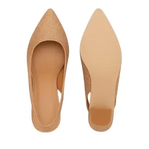 Paradox London Giovanna Women's Gold Glitter Block Heel Slingback Pumps - Pointed Toe, Bow Detail, Comfortable Wide Fit Party & Wedding Guest Heels Colour Golden (7)