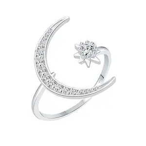 VFJ VIGHNAHARTA FASHION JEWELLERY Vighnaharta valentine day gift valentineday gift for her gift for him gift for women gift for men Rhodium Plated Alloy adjustable chand Ring for Women and Girls [VFJ1648FRR ]