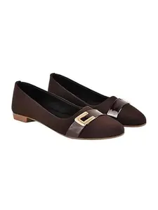 Shoetopia Women's BrownBallet Flats – Stylish Slip-On Bellies with Gold Buckle Accent | Comfortable Office EU42