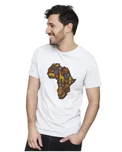 ALLEN BLACK Men's & Women's Regular Fit 100% Cotton T-Shirt (AFRICA14-White S Men Round_)