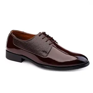 BXXY Men's Faux Leather Material Brown Casual Formal Lace Up Derby Shoes with TPR Sole. - 6 UK