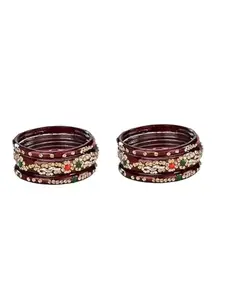 1st Time Modern Glass Bangle/Kada- Perfect For Party, Wedding, Celebrations And Functions, Pack Of 6, Mahroon- J37