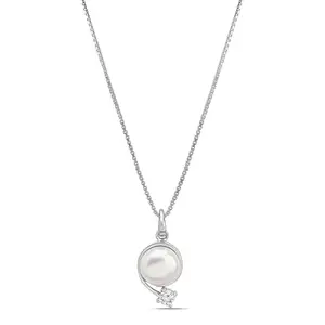 ZAVYA 925 Sterling Silver Gorgeous Rhodium Plated Chain with Pearl Pendant and Cubic Zirconia CZ Drop | Gift for Women & Girls | With Certificate of Authenticity and 925 Hallmark