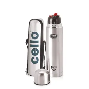 Cello Flipstyle Thermosteel Water Bottle with Jacket 750ml, Silver | 24 Hours Hot and Cold | Double Walled | Vacuum Insulated Flip Lid Flask Bottle | Perfect for Water, Tea, Coffee & Cold Beverages