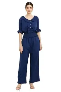 PYC Classic Trendy Fashionable Women Top & Bottom Sets (XL, Blue)