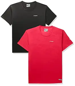 Charged Active-001 Camo Jacquard Polyester Round Neck Sports T-Shirt Red Size Xl And Energy-004 Interlock Knit Hexagon Emboss Polyester Round Neck Sports T-Shirt Black Size Xl