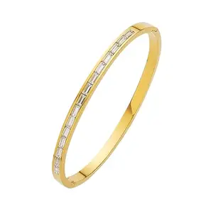 Aquastreet Thin White Zircon Openable Bracelet| 18K gold plated & Waterproof| Anti Tarnish| High Polish| Stainless Steel for Women and Girls