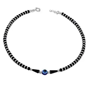Ringzanio silver color beads & Evil eye adjustable black thread Nazariya Payal (anklet) for Women and Girls (Evil eye 1-2 rectangle moti-1 pc)