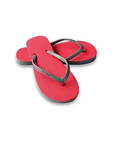 NoStrain Flip Flop Women Rubber Slippers for Home, Bathroom, Casual Wear for Girls Anti Slip Soft Comfortable Printed Hawaii Slipper Pack of 2 (Red Grey & TwistedGeo Red Size 6)