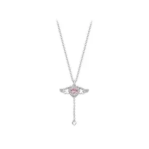 Zibuyu® Fashion Zircon Pendant Necklace for Women, Pink Heart Silver Chain for Women&Girls Romantic Love Angel Sparkling Rhinestone Necklace, Dainty Jewelry Gift for Girls Women