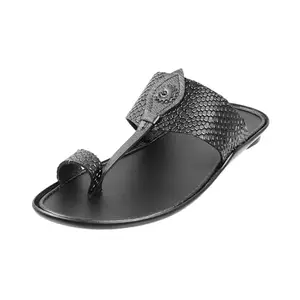 Mochi Men Black Ethnic Leather Sandals Uk/10 Eu/44 (16-282)