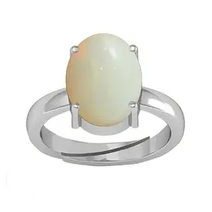 SIDHGEMS 10.00 Ratti / 9.25 Carat Certified Panchdhatu White Opal Gemstone Silver Plated Adjustable Ring For Men And Women