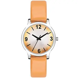 GANESH TIME Women Quartz Watch with Analogue Display and Leather Strap (Band Color: Orenge) (Dialer Color: White)