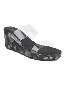 INC.5 Women Black Printed Wedge Heels