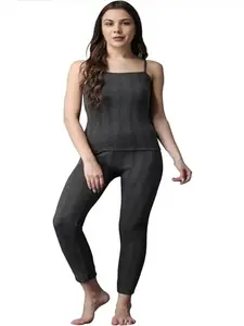 Thermal Body Warmer Set for Women - Inner Top and Pyjama Set, Black (XL)
