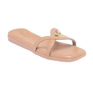 MONROW Everly Leather Flat for Women, Beige, UK-5