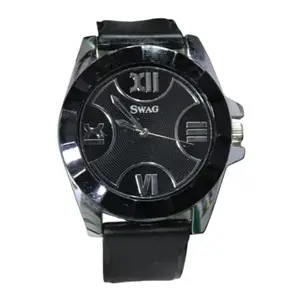 Swag Analog Watch with Black Dial, Roman Numerals, Leather Strap