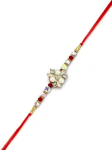 Adiva Handmade Floral Beads Thread Rakhi with Roli Chawal Chandan & Meshrei Card