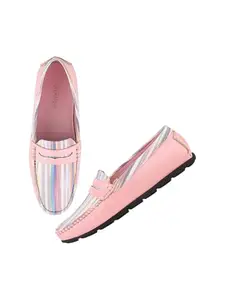 Shoetopia Upper Strip Detailed Pink Loafers for Women & Girls /EU38